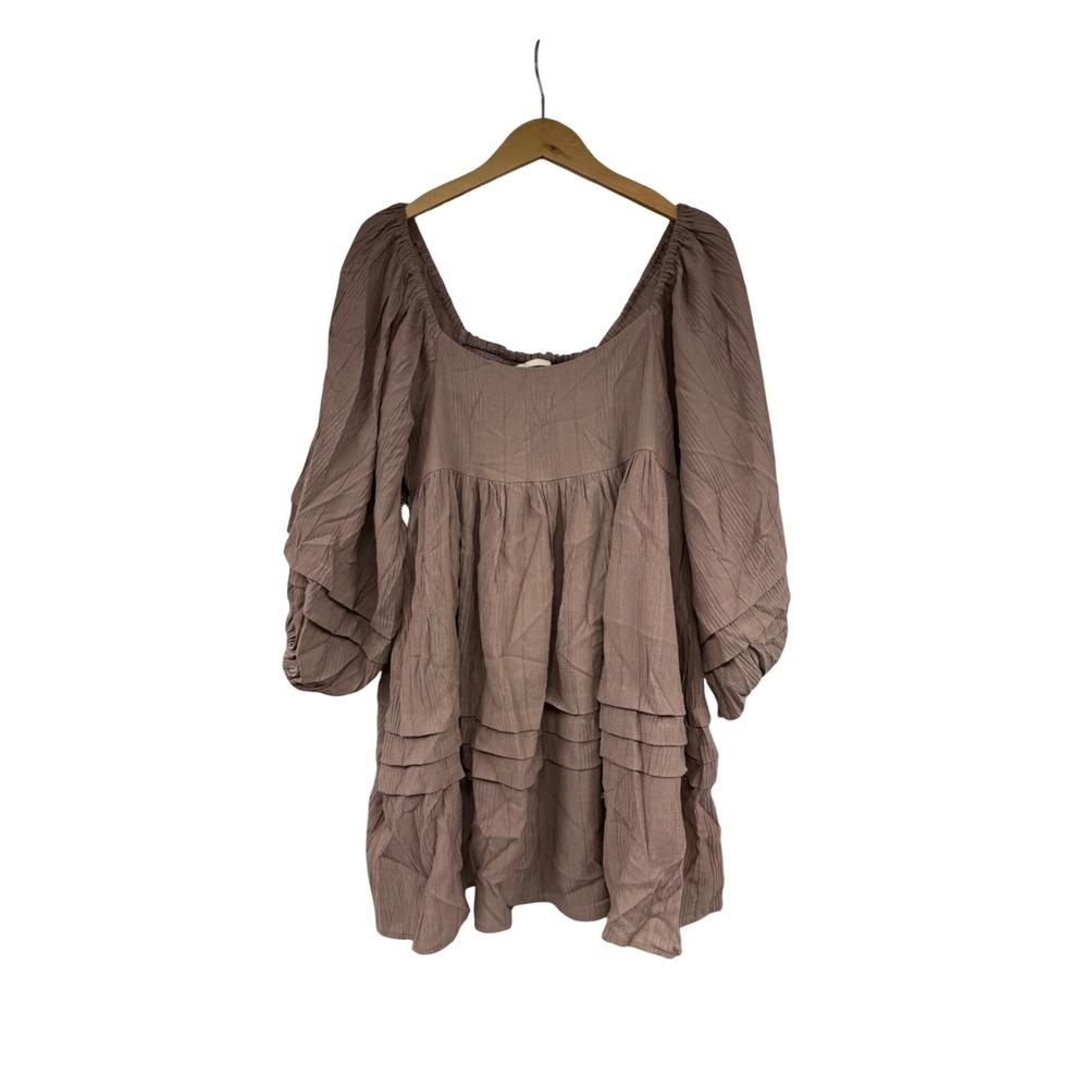 By Together Mauve Crinkle Tiered Babydoll Mini Dress boutique Cottage Core Small